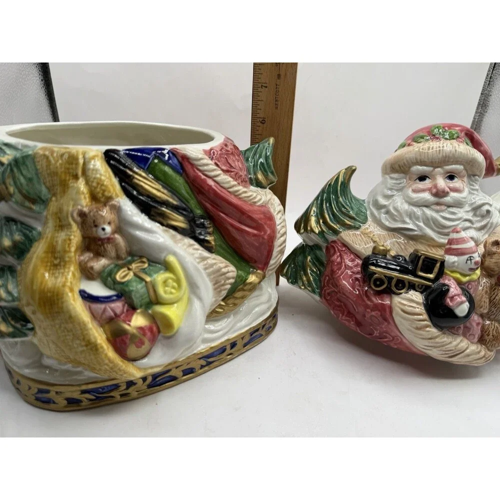 VTG  1994 Fitz Floyd Renaissance Santa Christmas Cookie Jar Hand Paint Omnibus